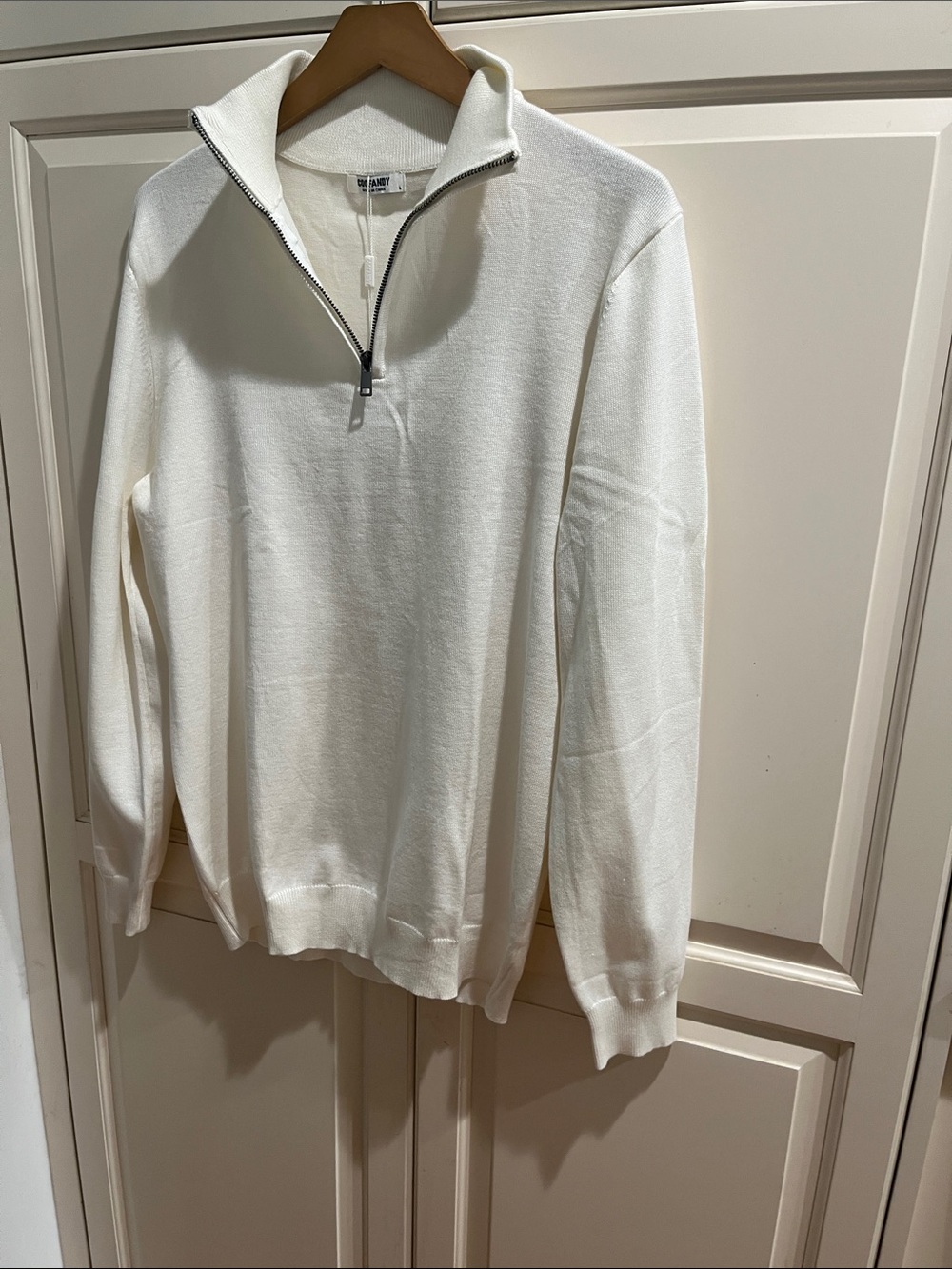 Men's White Half-Zip Sweater with Silver Zip